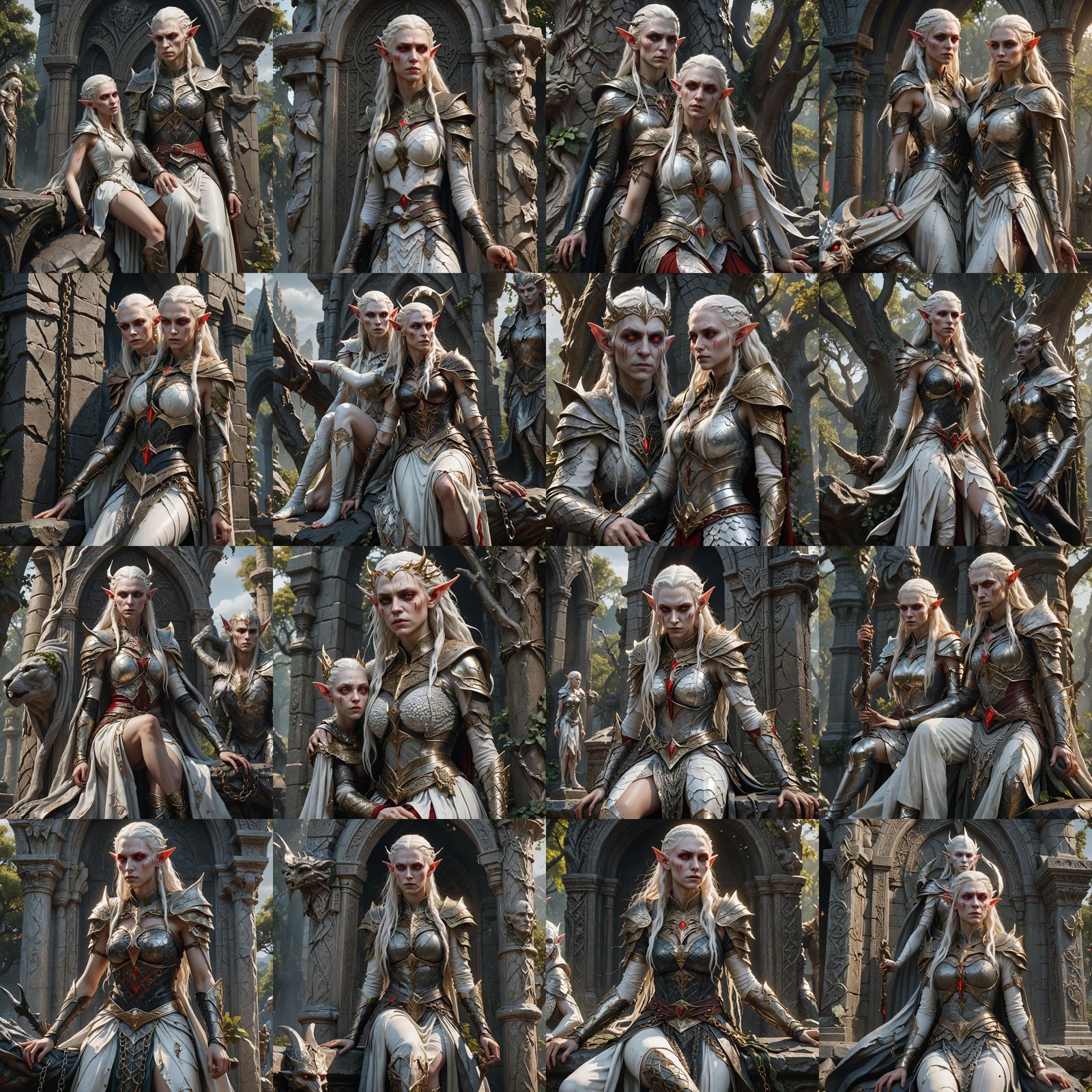 Albino Elf Queen Mourning in Detailed Fantasy Art