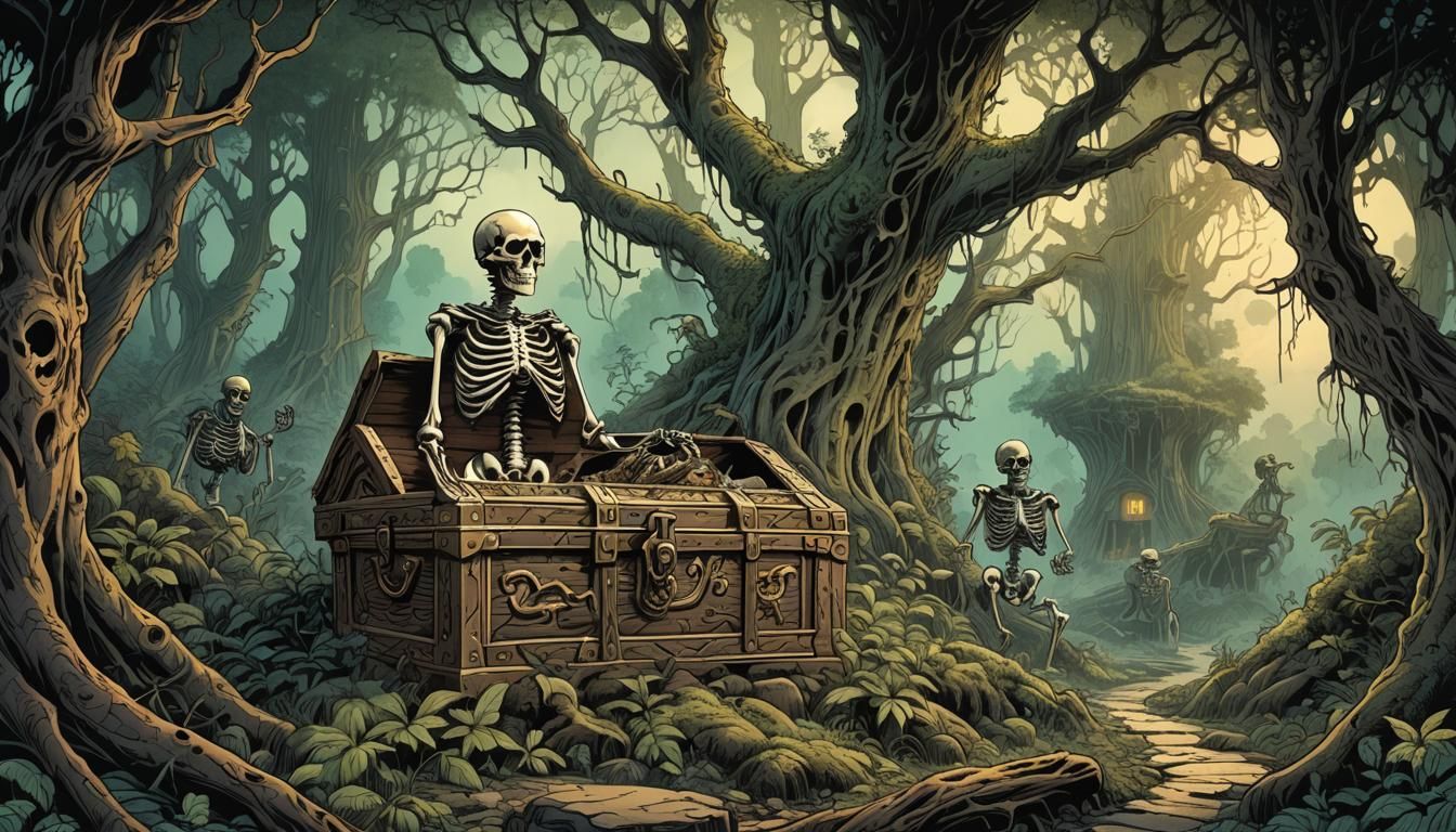 Eerie Cursed Treasure Chest in Retro D&D Style