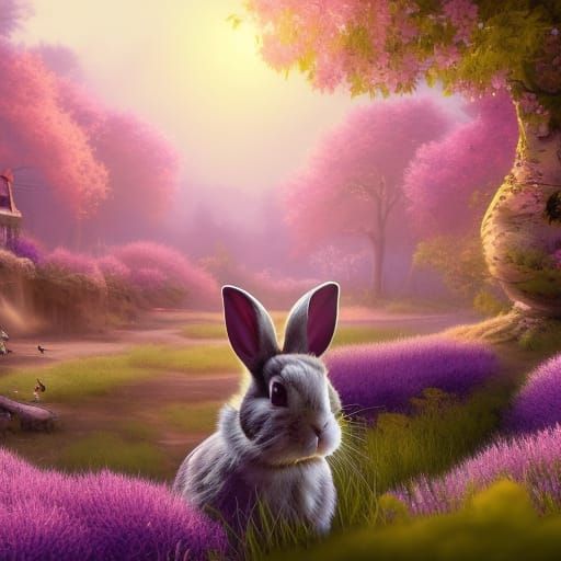 A cute rabbit in a rural landscape