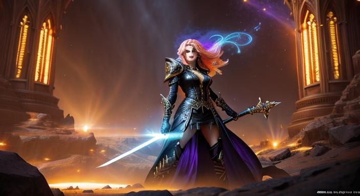 Gothic Fantasy Woman with Sword and Tattoo