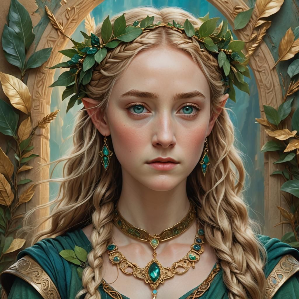 Elf Maiden with Emerald Eyes in Ancient Greece Style