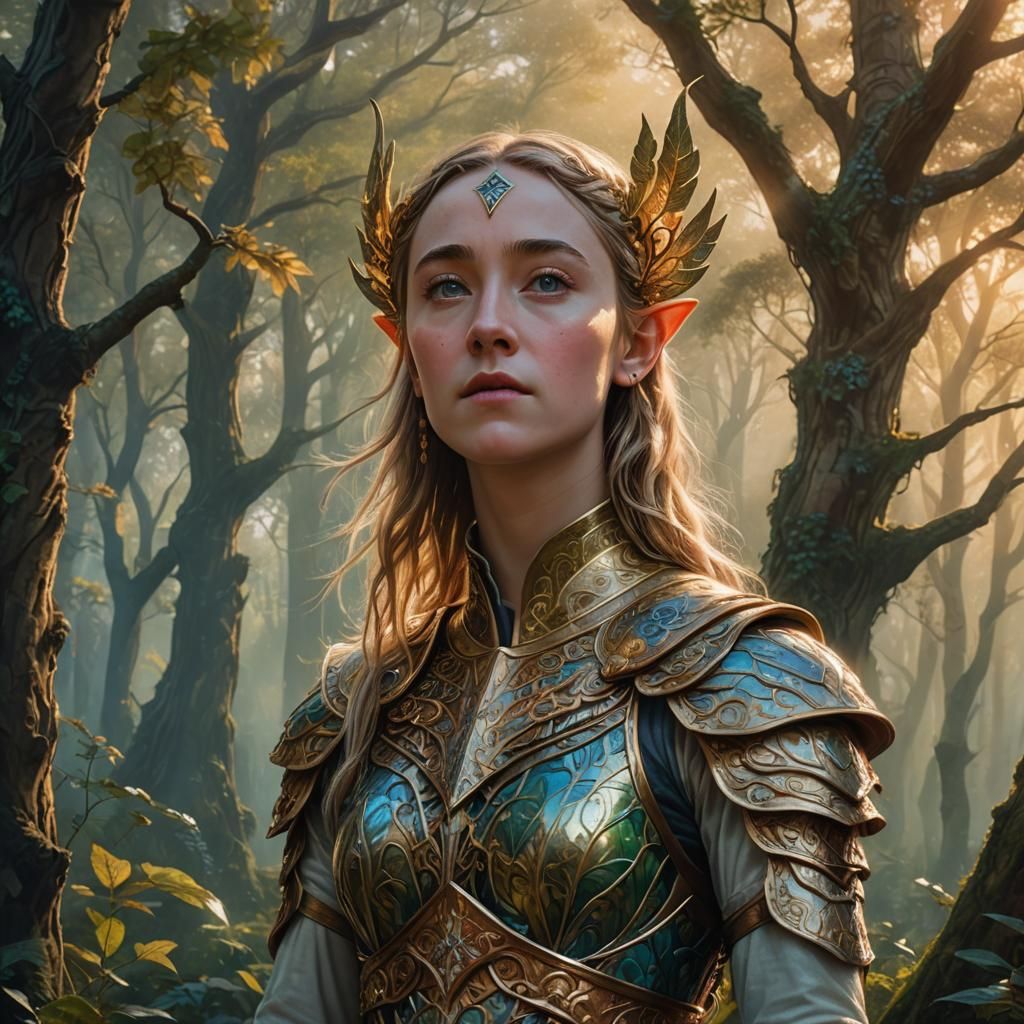 Elf Warrior in Mystical Forest: Hyperrealistic Fantasy Art