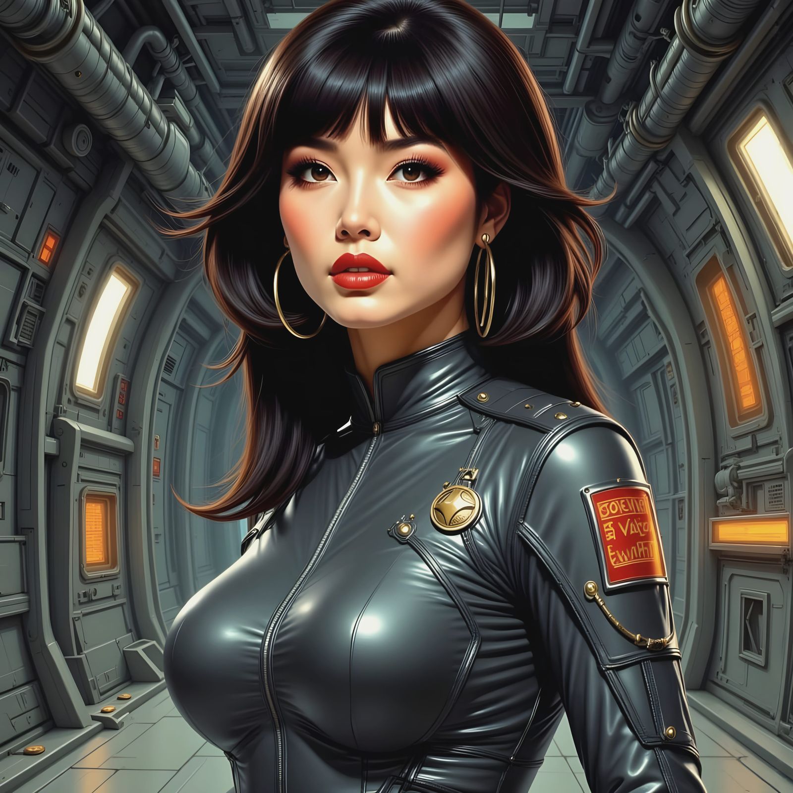Asian Space Soldier in Qipao Dress, Impasto Style