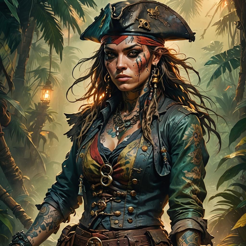 Tattooed Pirate in Lush Environment, Splash Art