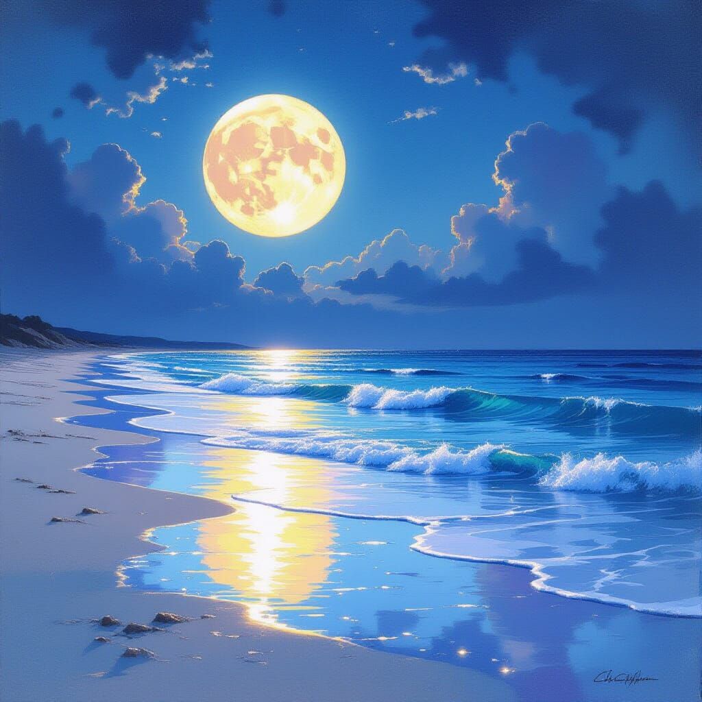 Iridescent Crystal Beach at Dusk: Watercolor Art