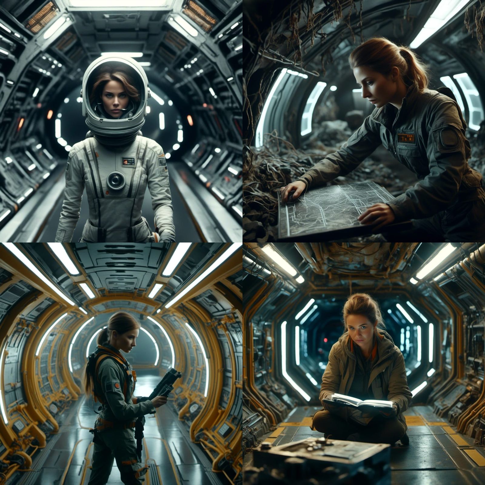 Female Spy Hiding Message in Spaceship Tunnel