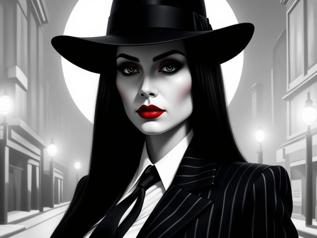 Goth Woman in Fedora: Film Noir Portrait