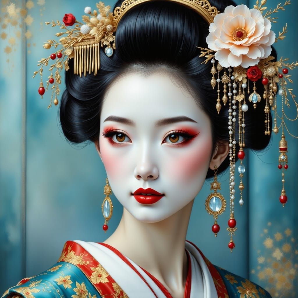 Japanese Geisha Portrait in Hyperrealistic Digital Painting ...
