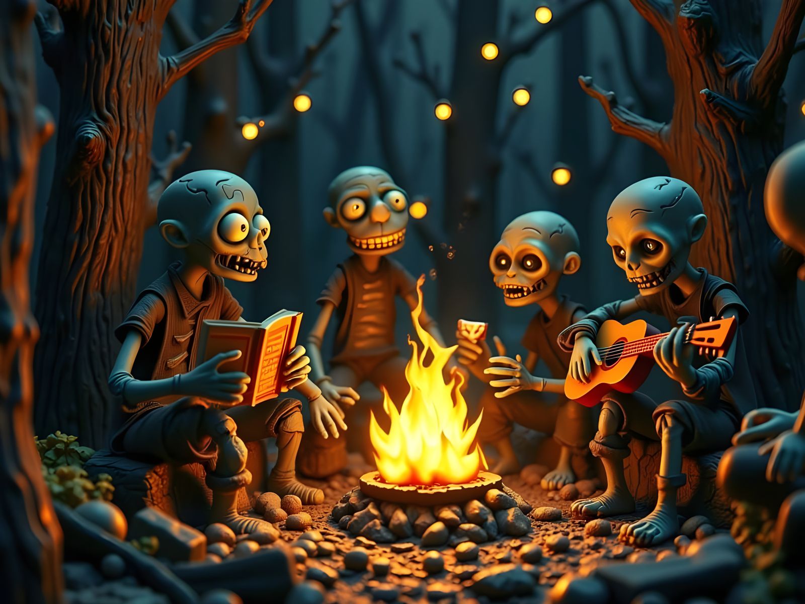Claymation Zombies Toast Marshmallows by Campfire
