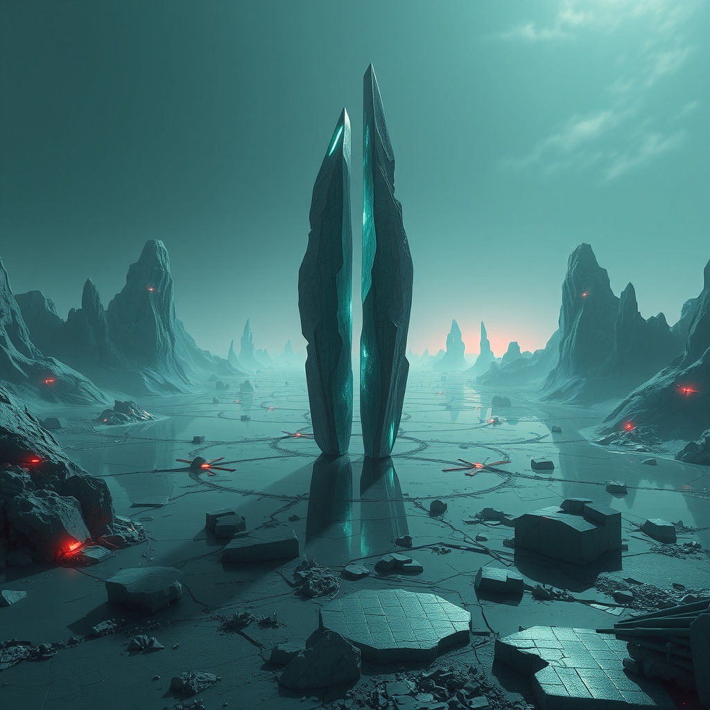 Futuristic Crystalline Landscape in Digital Art Style