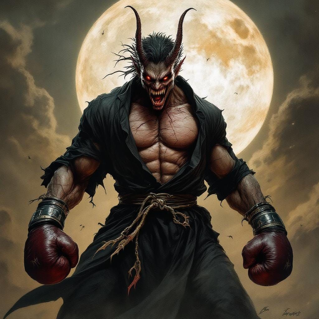 Boxing Champion in Dark Fantasy Art Style