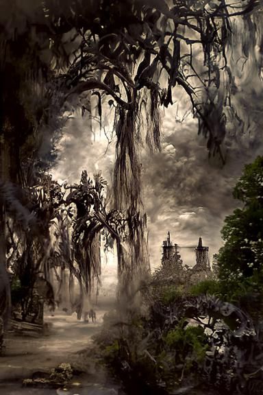 Ethereal Midnight Garden Charcoal Drawing