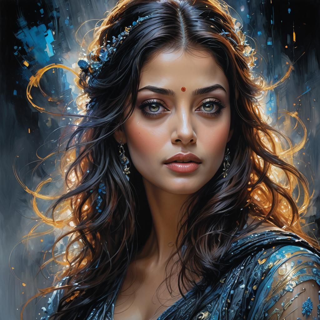 Aishwarya Rai envisioned as a hyperrealistic yet surreal dig...