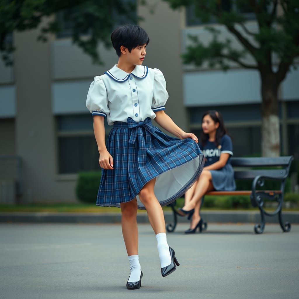 Youthful Whimsy in Blue Skirted Elegance