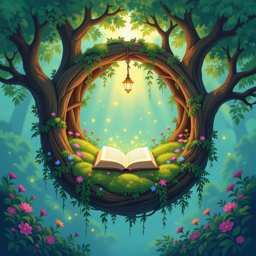 Enchanted Reading Nook in Psychedelic Illustration