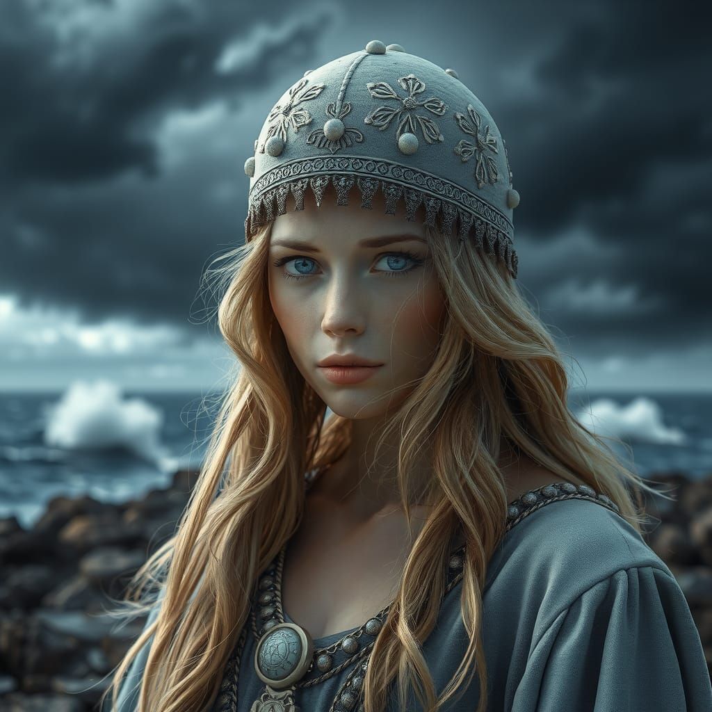 Baltic Iron Age Woman on Stormy Shore