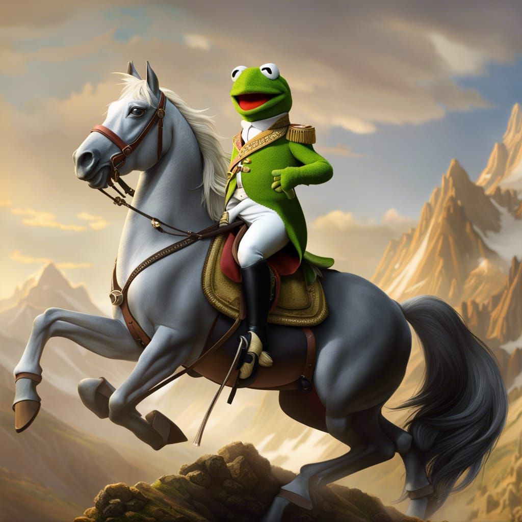 Kermit as Napoleon crossing the Alps