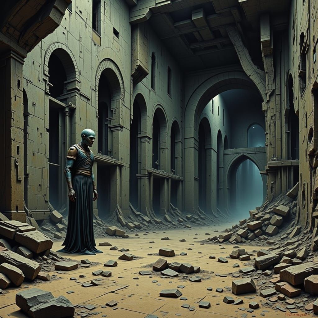 Sci-fi Bots Scavenge Destroyed City's Underground Vault