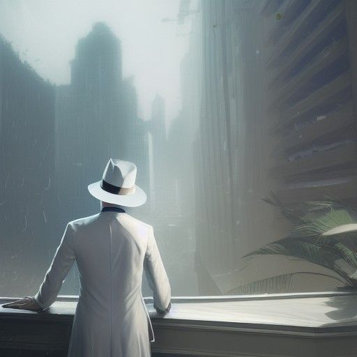 Man in White Tuxedo Ocean View: Hyperdetailed Art