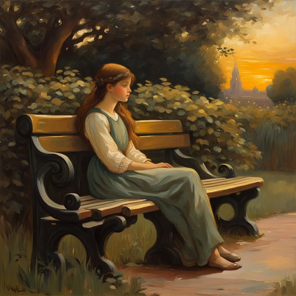 Girl on Park Bench in Golden Hour Light