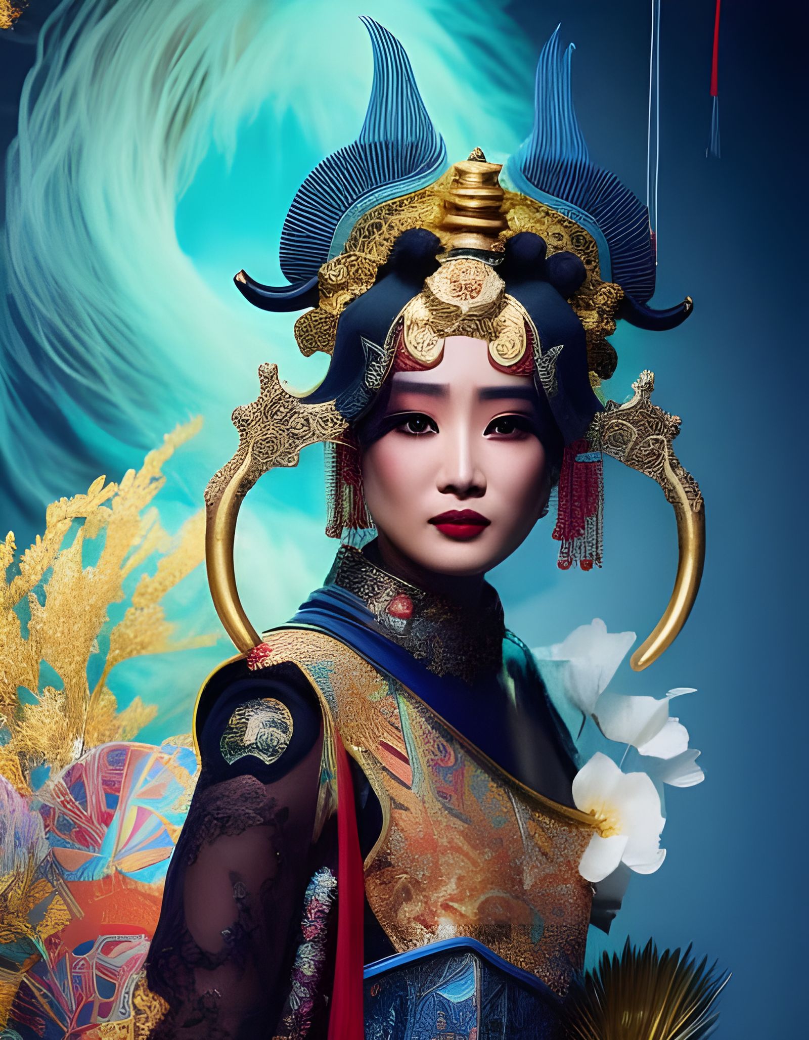 Aries as Futuristic Samurai in Chinoiserie Style