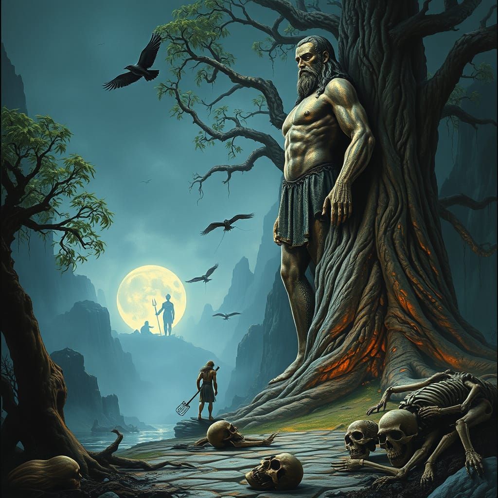 Ethereal Stop-Motion Fantasy Scene with Bronze Statue and My...