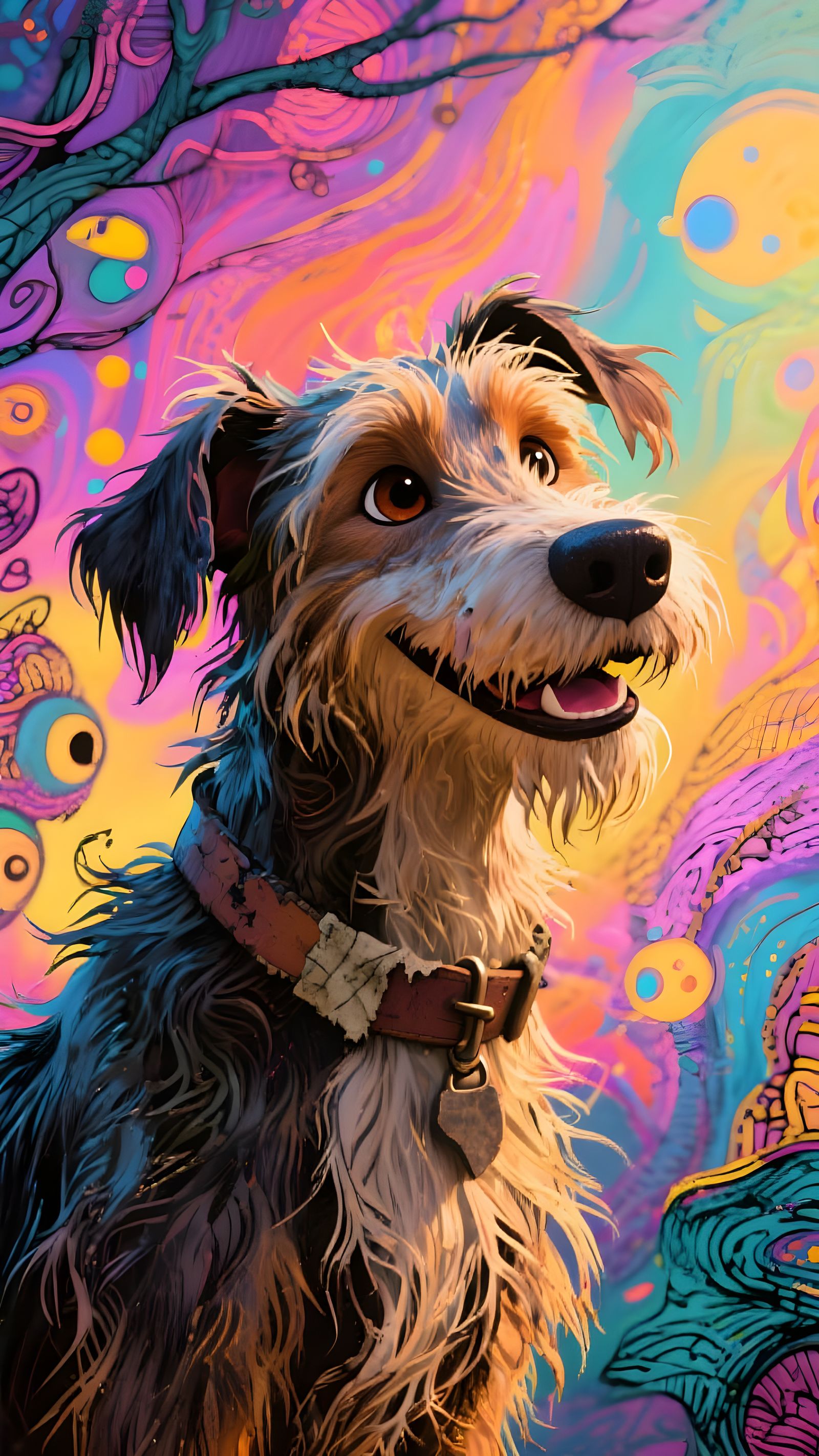 Whimsical 3D Cartoon Caricature of a Mongrel Dog