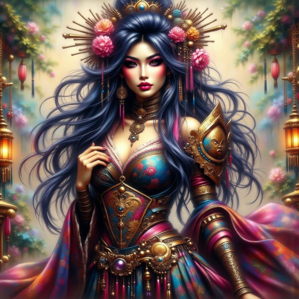 Armored Woman in Anime Style, Digital Art