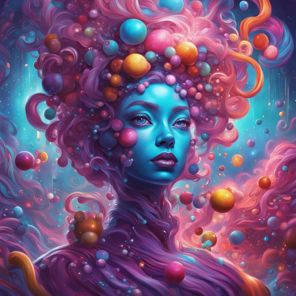 Cosmic Goddess in Candy Art Style with Nebula