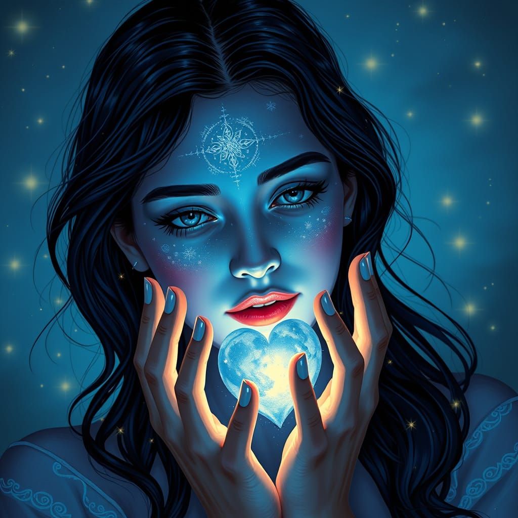 Young Woman with Painted Face in Surreal Style