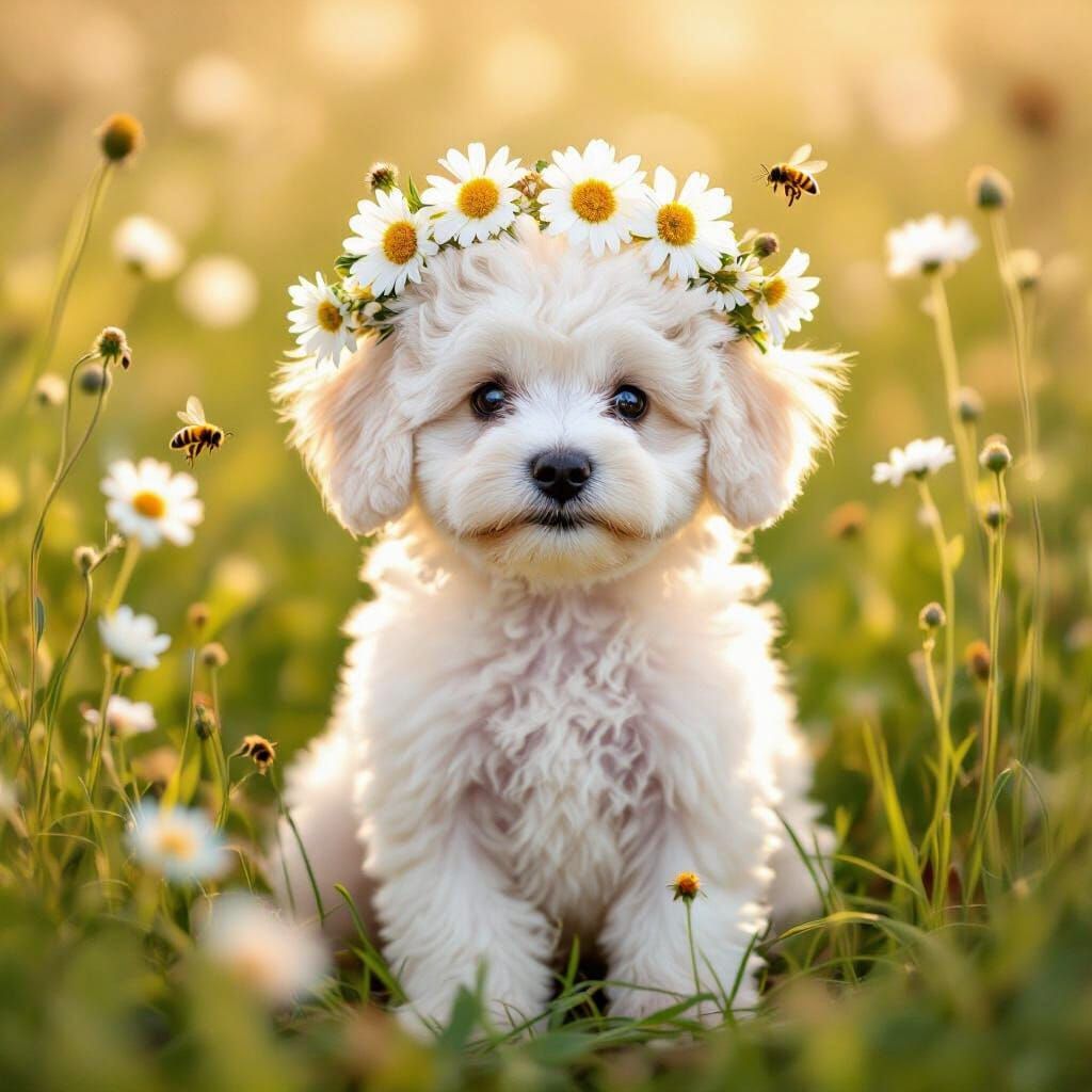 Bichon Frise Puppy with Wildflower Crown