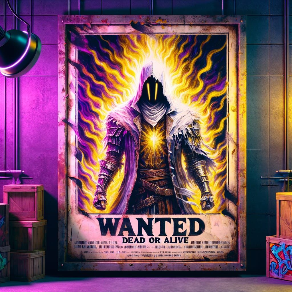 Fantasy Knight Wanted Poster with Graffiti Art