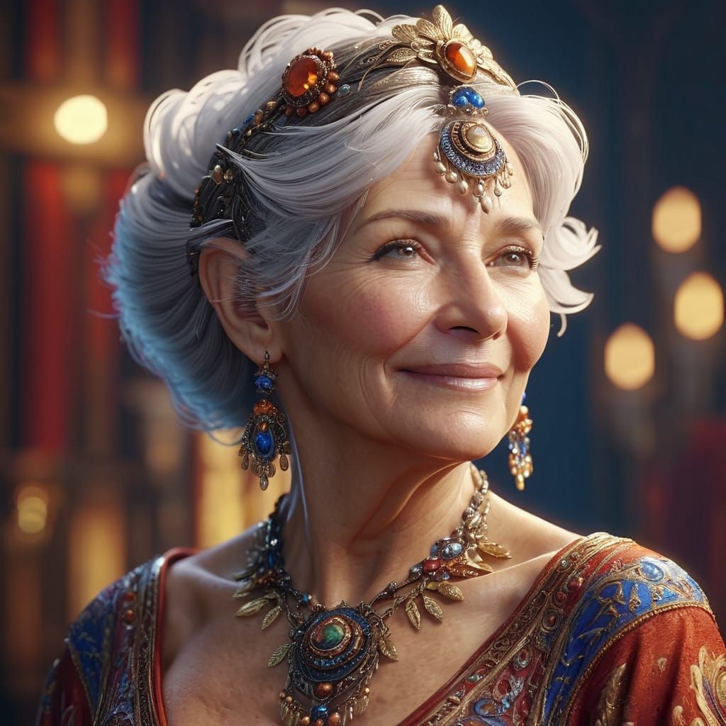 Ethereal Lady in Rich Attire, Captured in Vivid Fantasy Art