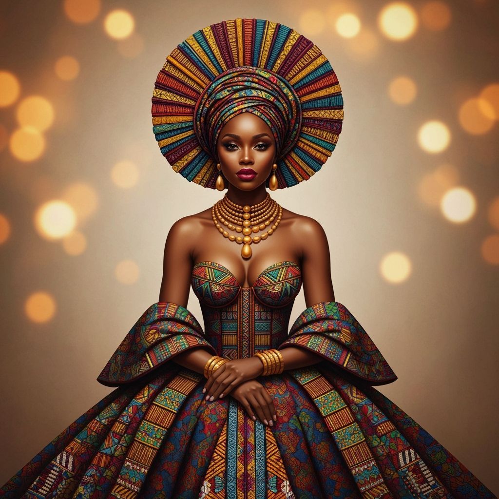 African Queen in Traditional Dress with Intricate Patterns