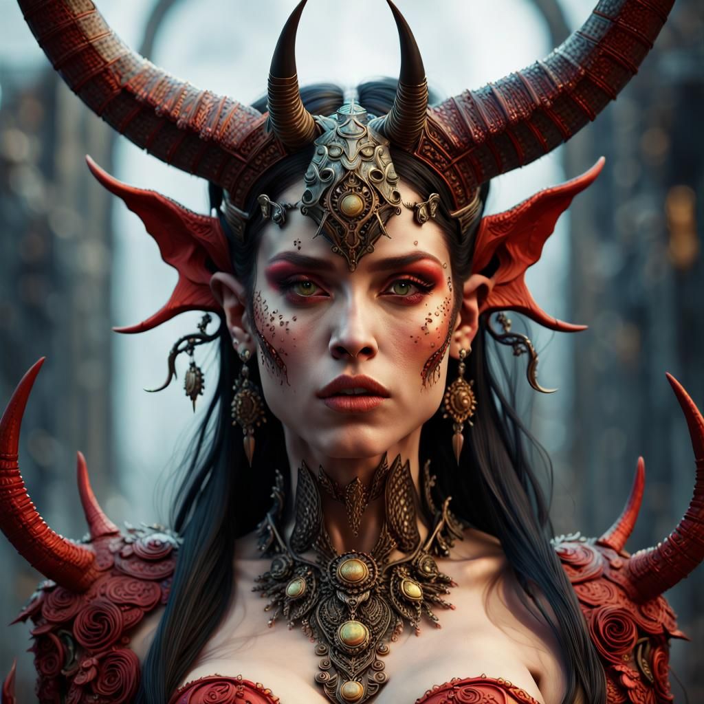 Detailed Devil Woman in Hyperrealistic 3D Style