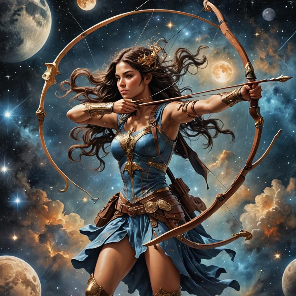 Sagittarius Archer Woman in Space, Hyperrealistic Digital Ar...
