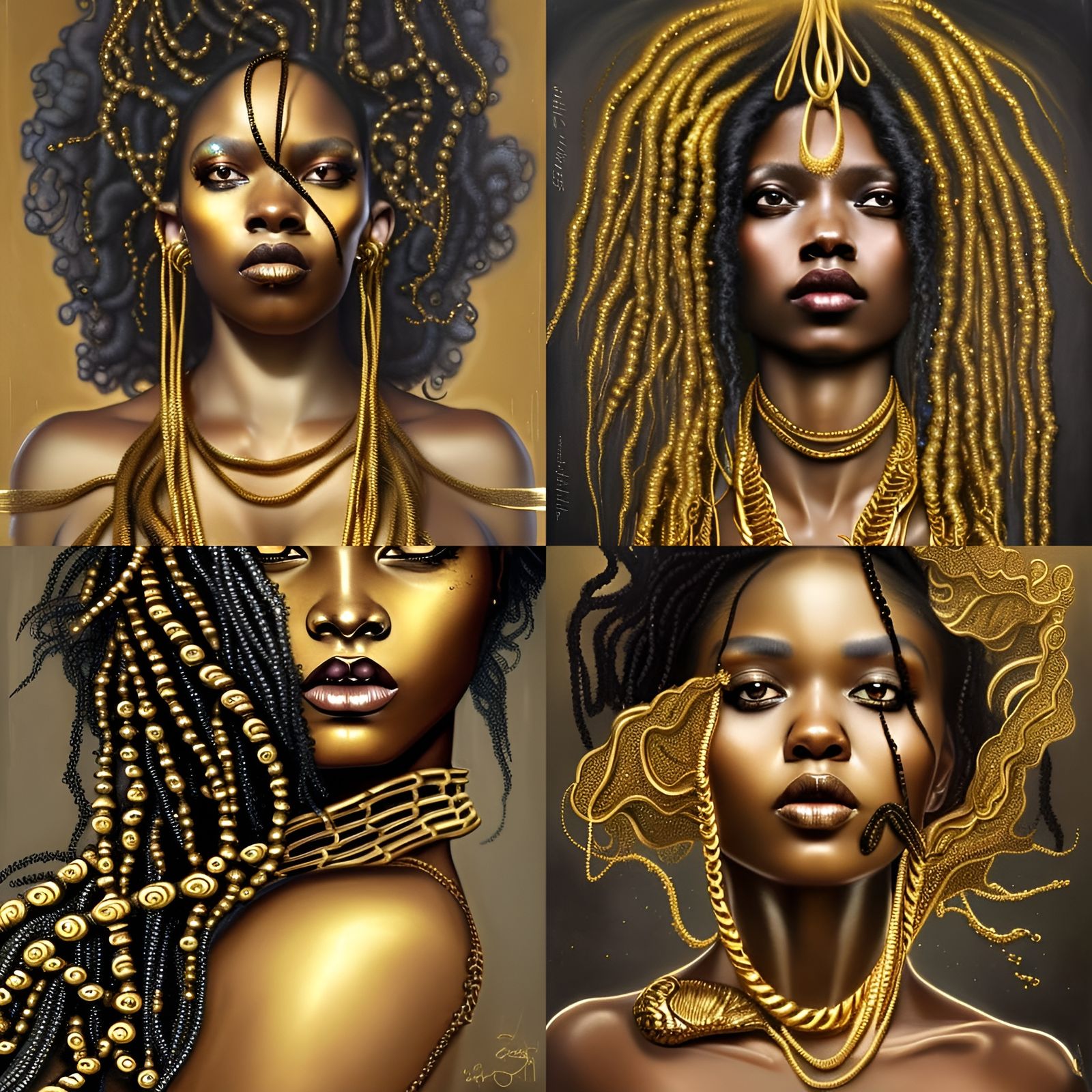 Ebony African Mermaid Portrait in Oil Painting Style