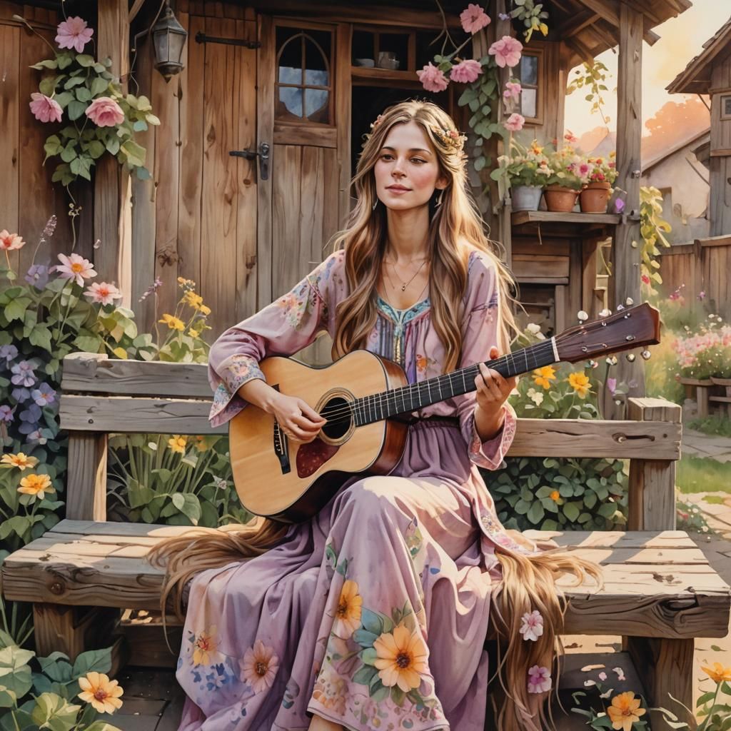 a beautiful woman, long light brown hair, wearing a pastel m...