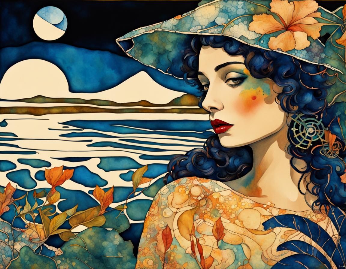 Caribbean Jungle in Art Deco Batik Style