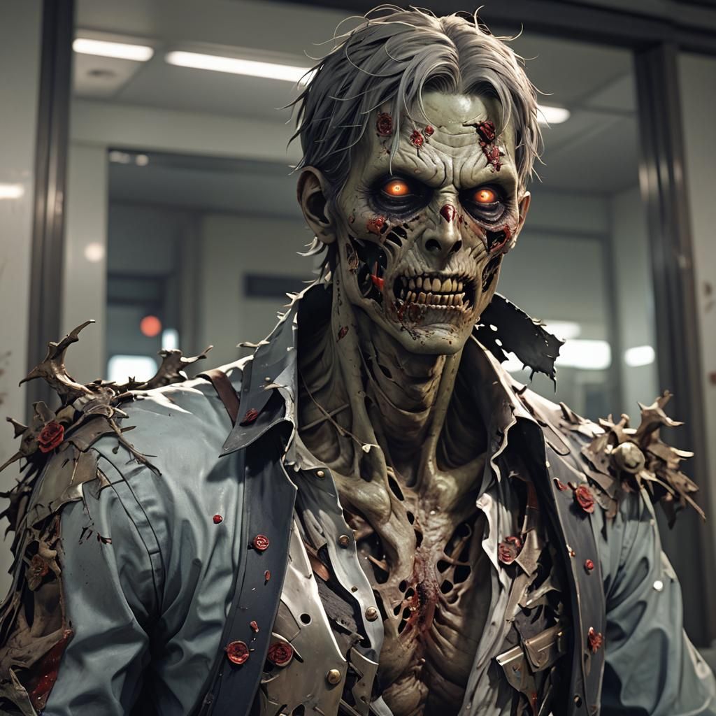 Detailed 3D Anime Zombie Mirror Reflection