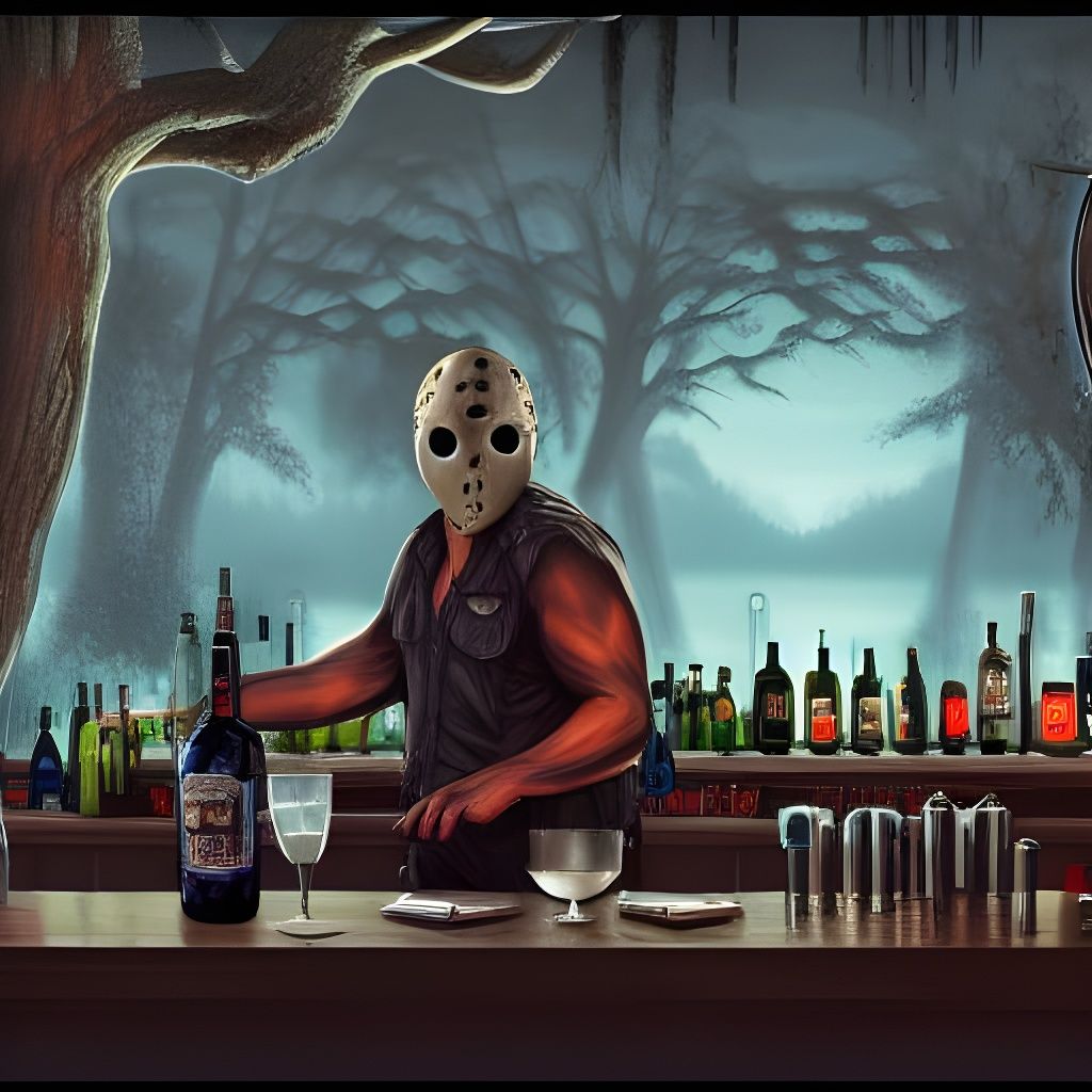 Jason Voorhees Serves Drinks: Detailed Matte Painting