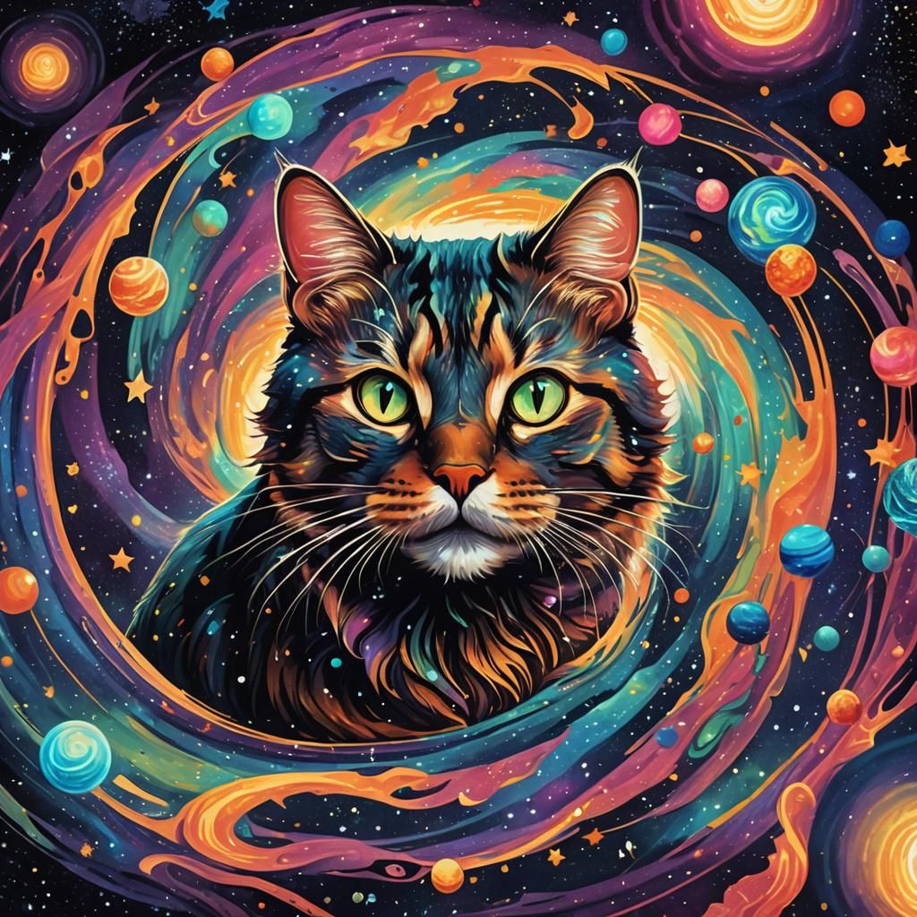 Cosmic Cat Floating in Astral Vortex