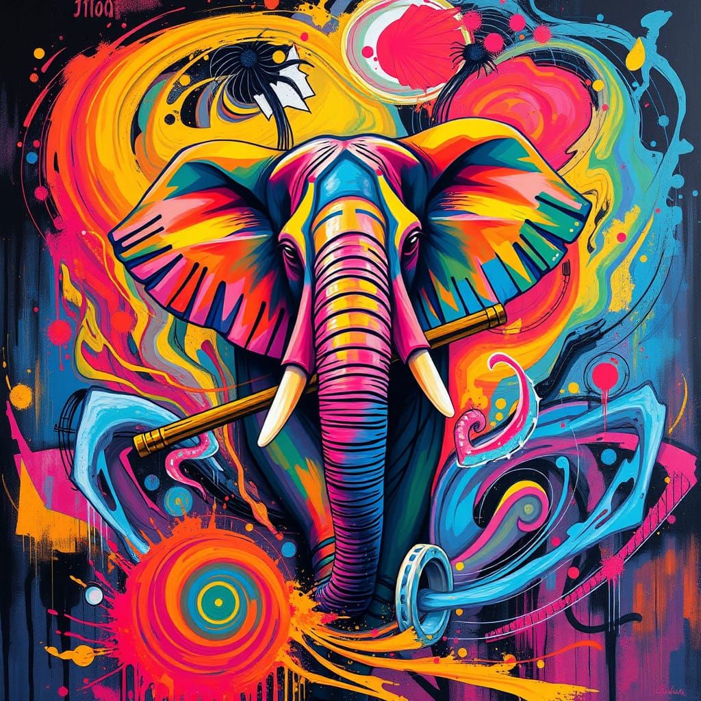 Vibrant Elephant Plays a Mesmerizing Flute Circle in a High-...