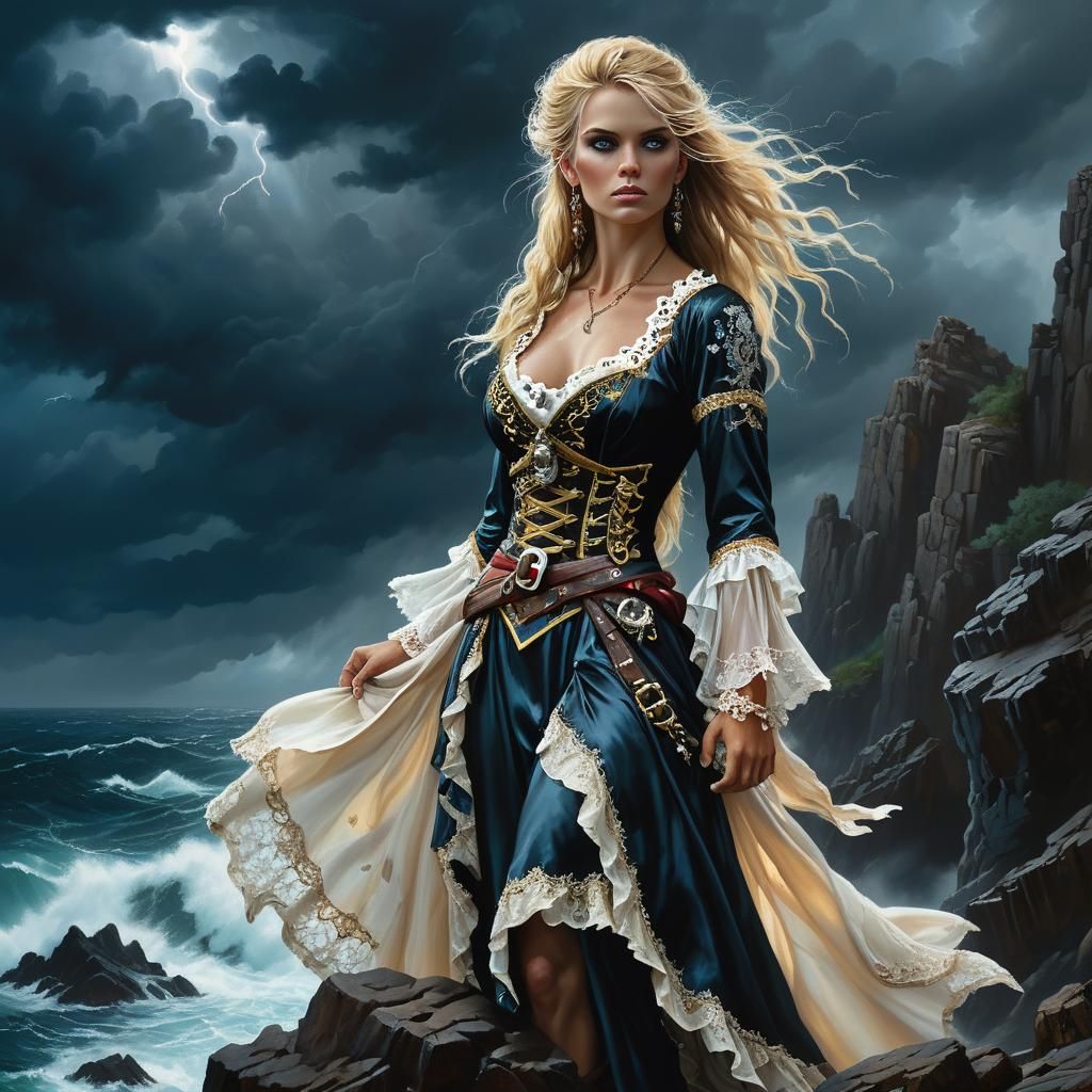 Stormy Seas Pirate Woman in Dark Fantasy Art