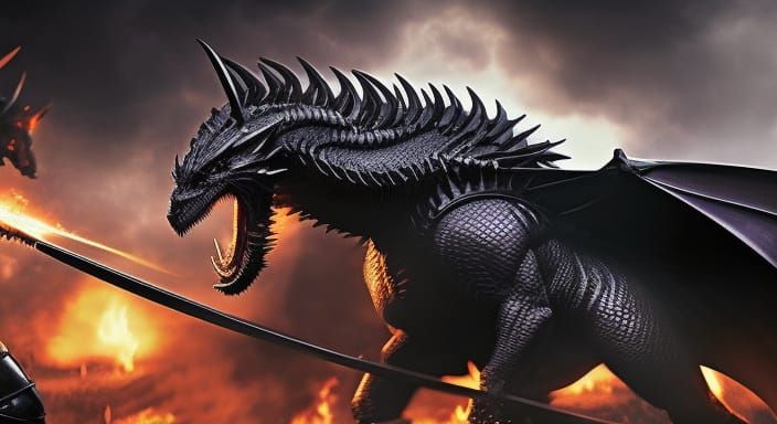 Epic Knight vs Black Dragon in Dark Fantasy Style