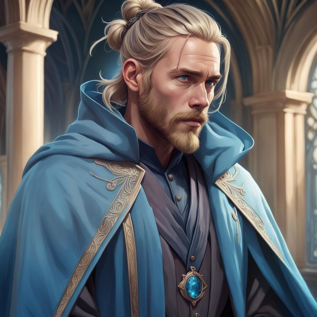 Blonde Man in Magical Cloak: Hyperdetailed Portrait