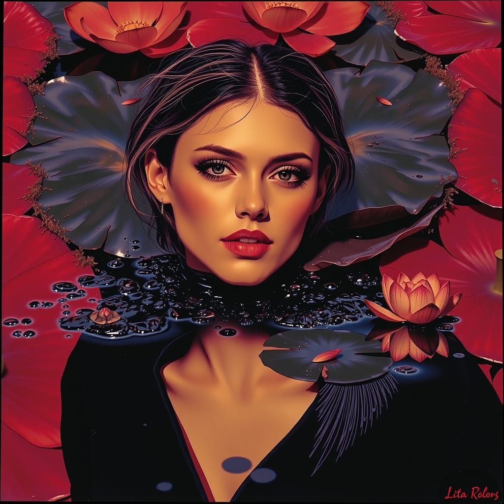 Serene Lotus Pond: Perfect Reflection Optical Illusion