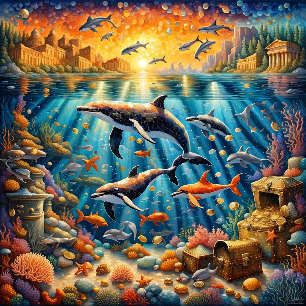 Underwater World in Roman Mosaic Style