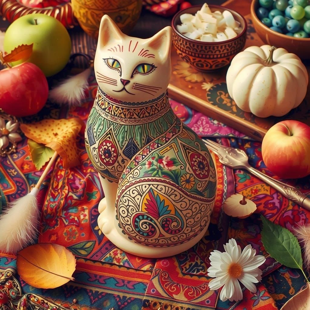 Gato tallado en hueso.