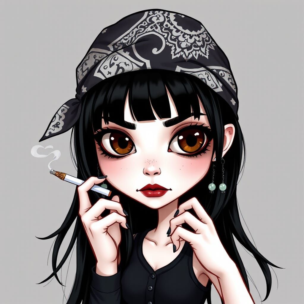 Cartoon Punk Woman in Tim Burton Style